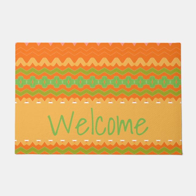 Orange Modern Print Welcome Mat (Front)