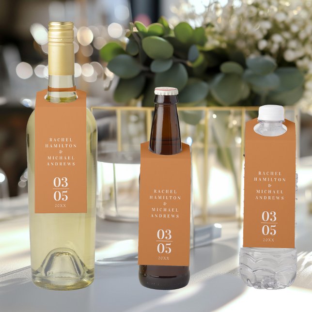 Orange Modern Simpel Wedding   Bottle Hanger Tag (Creator Uploaded)