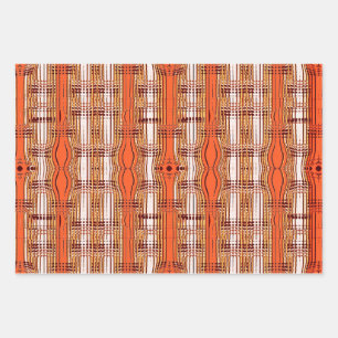 Orange Modern Tartan Plaid Geometric Pattern Wrapping Paper Sheet