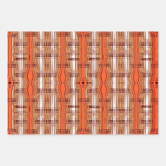 Orange Modern Tartan Plaid Geometric Pattern Wrapping Paper Sheet (Front)