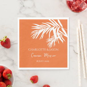 Orange Modern Tropical Leaves Custom Wedding   Napkin
