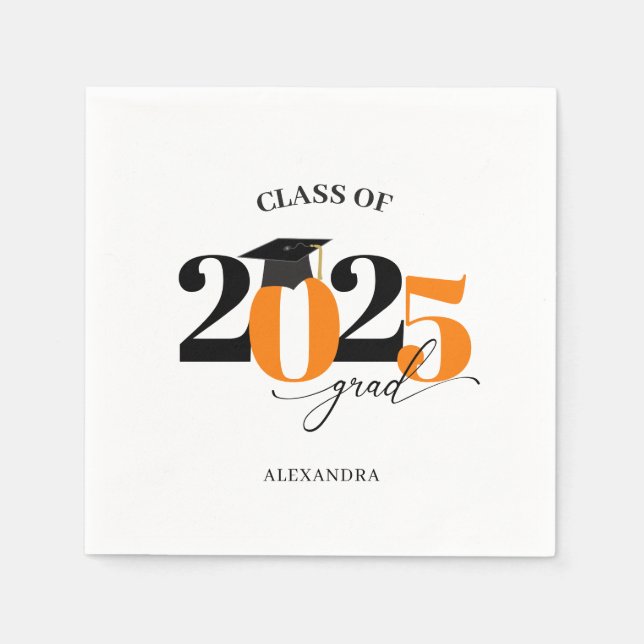 Orange Modern Typography Class of 2025 Graduate Napkin (Front)