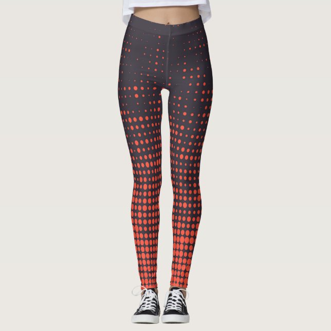 Orange, modern, urban halftone dots pattern design leggings (Front)