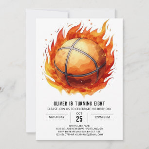 Orange Modern Watercolor Basketball Birthday Invitation
