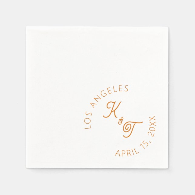 orange modern Wedding Cocktail Napkin  (Front)