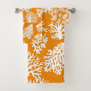 Orange Modern White Beach Coral Reef Bath Towel Set