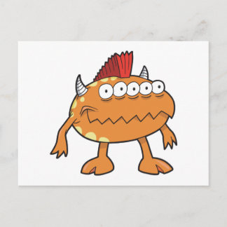 orange mohawk monster many eyes postcard