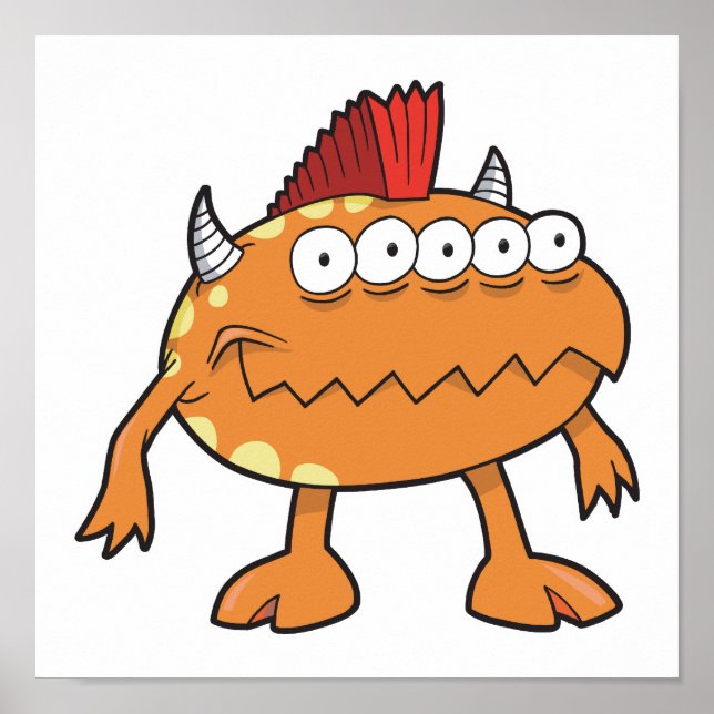orange mohawk monster many eyes poster (Front)