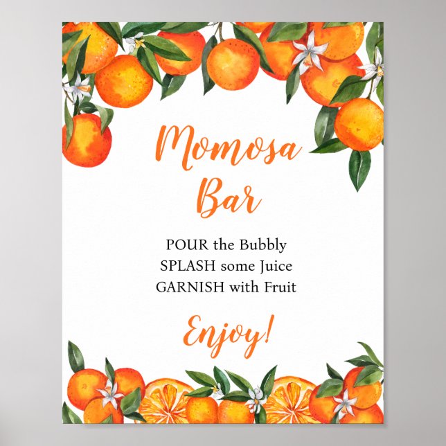 Orange  Momosa Bar Baby Shower Drink Sign (Front)
