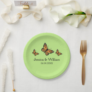 Orange Monarch Butterflies Wedding Paper Plate