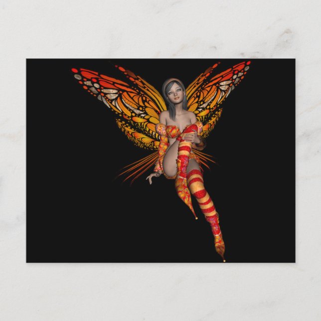 Orange Monarch Butterfly 3D Pixie - Fairy 1 Postcard (Front)