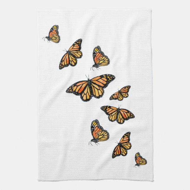 Orange monarch butterfly nature wildlife tea towel (Vertical)
