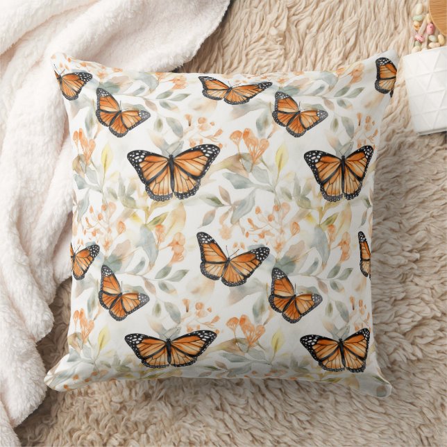 Orange Monarch Butterfly Pattern Cushion (Blanket)