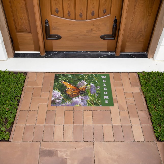 Orange Monarch Butterfly Photo Flowers Welcome Doormat (Outdoor)