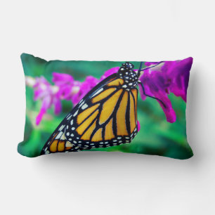 Orange monarch butterfly photo purple flower bold lumbar cushion