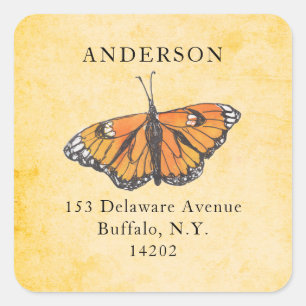 Orange Monarch Butterfly Vintage Return Address Square Sticker