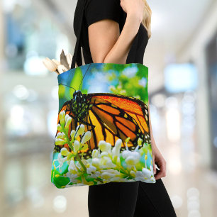 Orange Monarch Butterfly White Flower Photo Bold Tote Bag