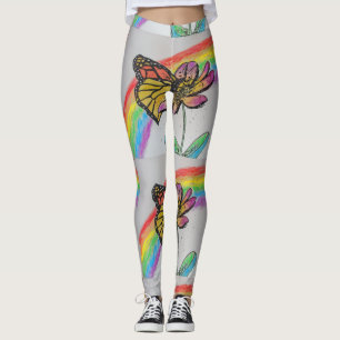 Orange Monarch Rainbow Watercolor Leggings