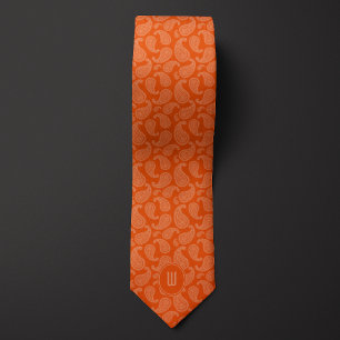 Orange Monochrome Monogram Paisley Tie