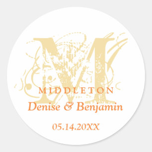 Orange monogram antique chic label wedding favour