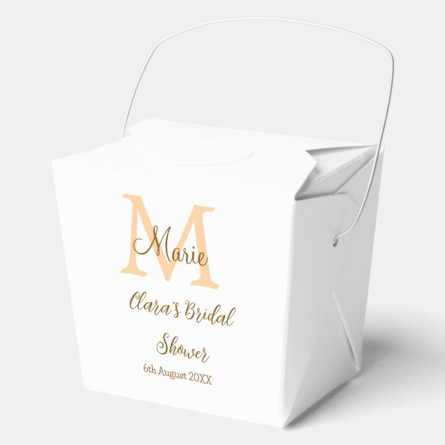 Orange monogram bridal shower add name modern simp favour box (Front)