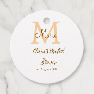 Orange monogram bridal shower add name modern simp favour tags