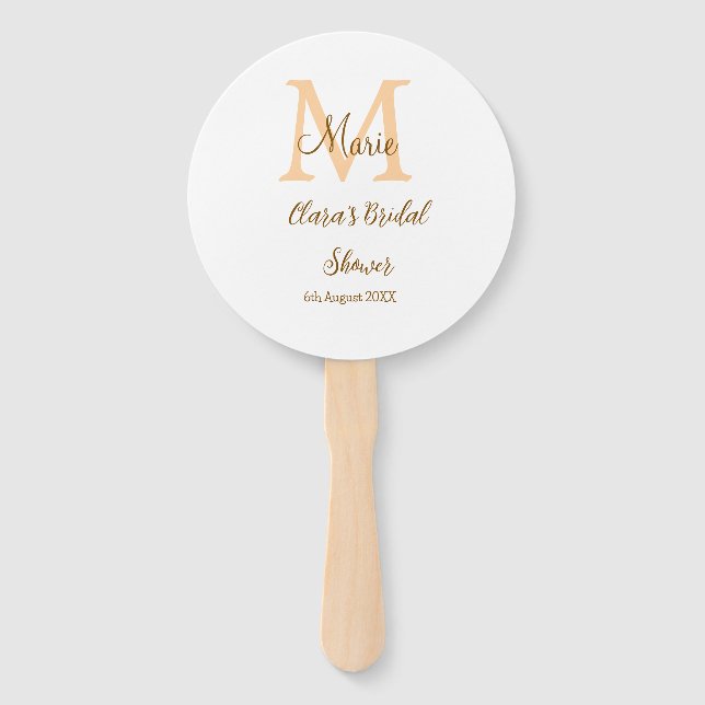 Orange monogram bridal shower add name modern simp hand fan (Front)