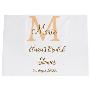 Orange monogram bridal shower add name modern simp large gift bag