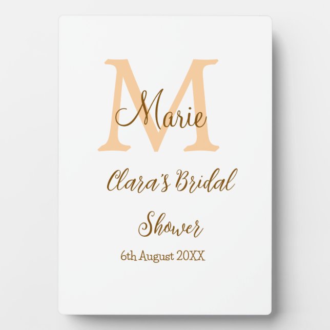 Orange monogram bridal shower add name modern simp plaque (Front)
