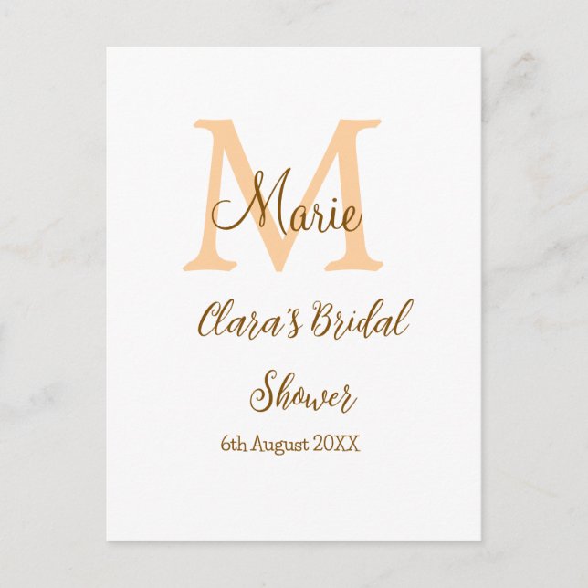 Orange monogram bridal shower add name modern simp postcard (Front)