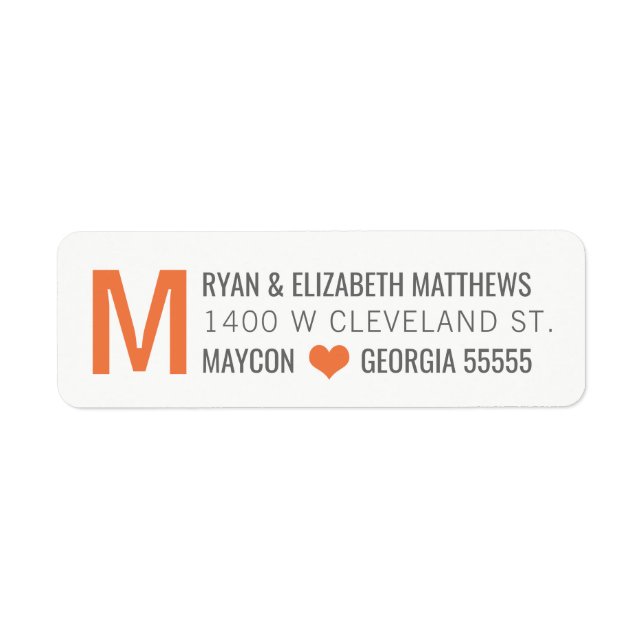 Orange Monogram Custom Return Address Label (Front)