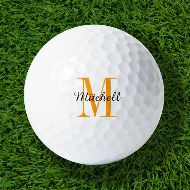 Orange Monogram Initial and Name Personalised Golf Balls (Creator Uploaded)