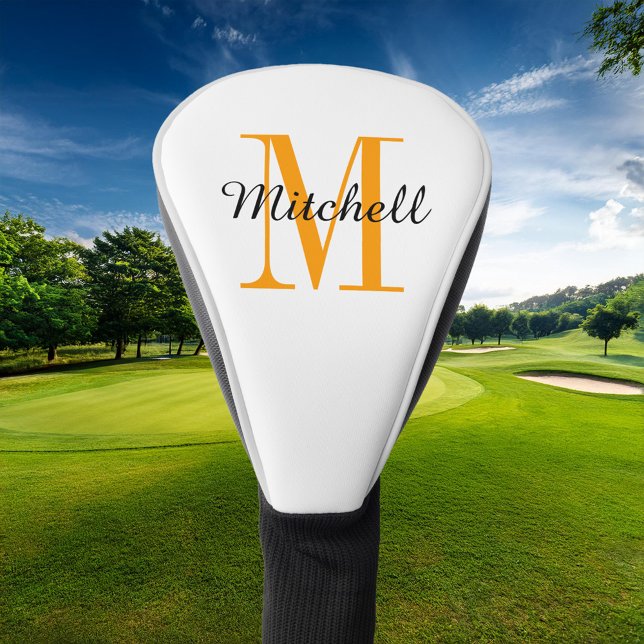 Orange Monogram Initial and Name Personalised Golf Head Cover (Creator Uploaded)