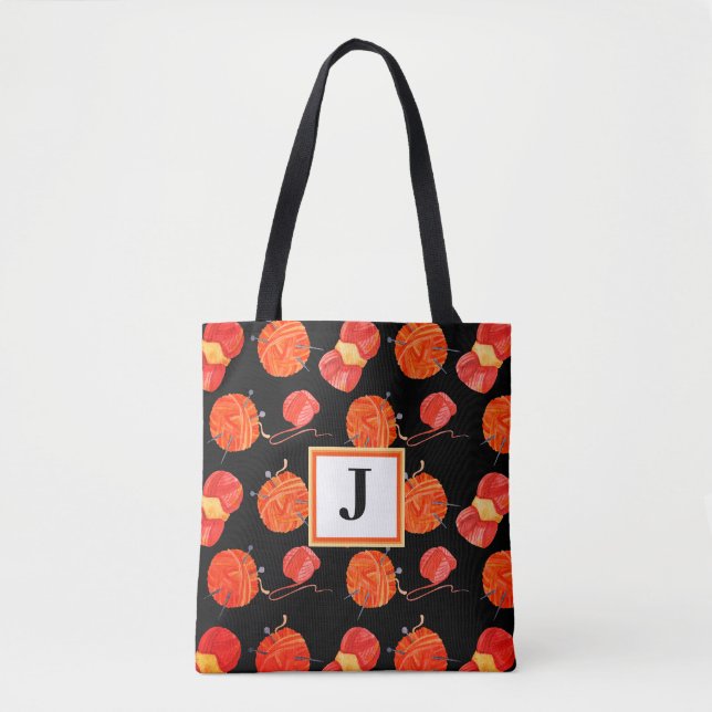 Orange Monogram Knitting Tote (Front)