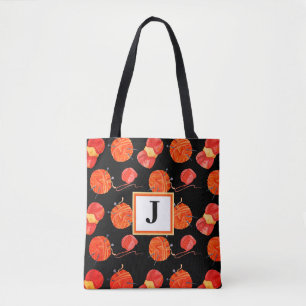 Orange Monogram Knitting Tote Bag