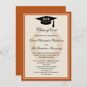 Orange Monogram Laurel Classic College Graduation Invitation