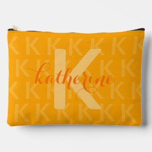 Orange Monogram Pattern Custom Name Accessory Pouch