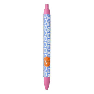 Orange Monogram Personalised Name Blue Owls Black Ink Pen