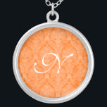 Orange Monogram Sterling Silver Necklace<br><div class="desc">Beautiful  Lace Sterling Silver Necklace - background colour can be changed.  Great as a wedding favour,  wedding gift,  birthday gift or holiday gift.</div>