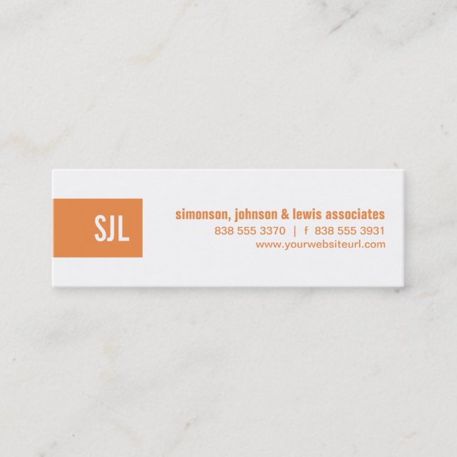 Orange Monogram Strip Mini Business Card (Front)