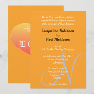 Orange Monogram Sunset Heart Invitation