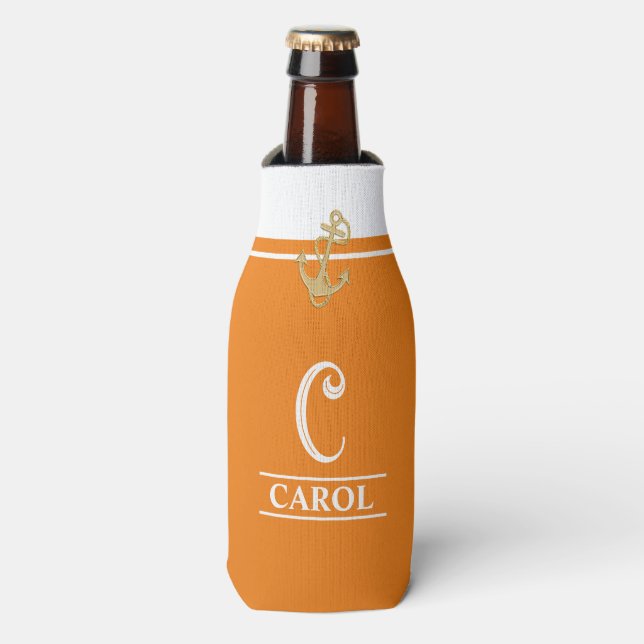 Orange Monogrammed Bottle Cooler (Bottle Front)