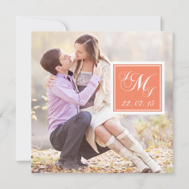 Orange Monogrammed Photo Wedding Invitation (Front)