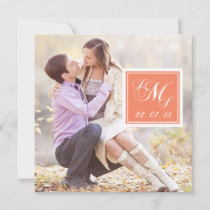 Orange Monogrammed Photo Wedding Invitation