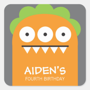 Orange Monster Birthday Sticker