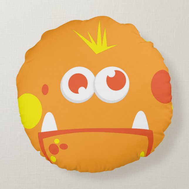 Orange Monster Face Round Pillow (Back)