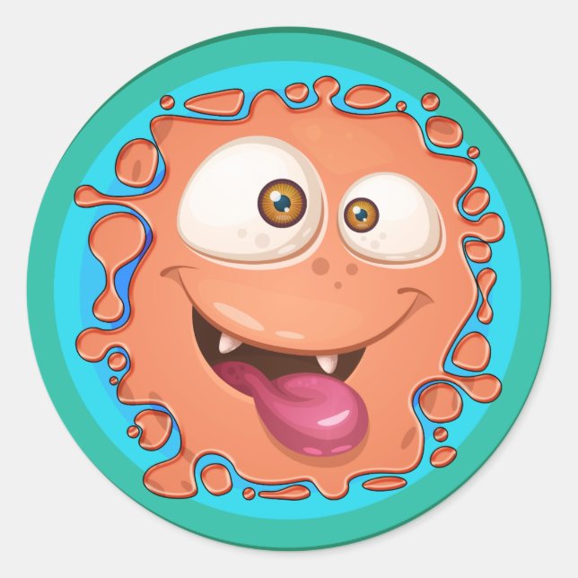 Orange Monster Face Splat Classic Round Sticker (Front)