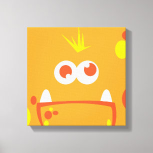 Orange Monster Face Wrapped Canvas