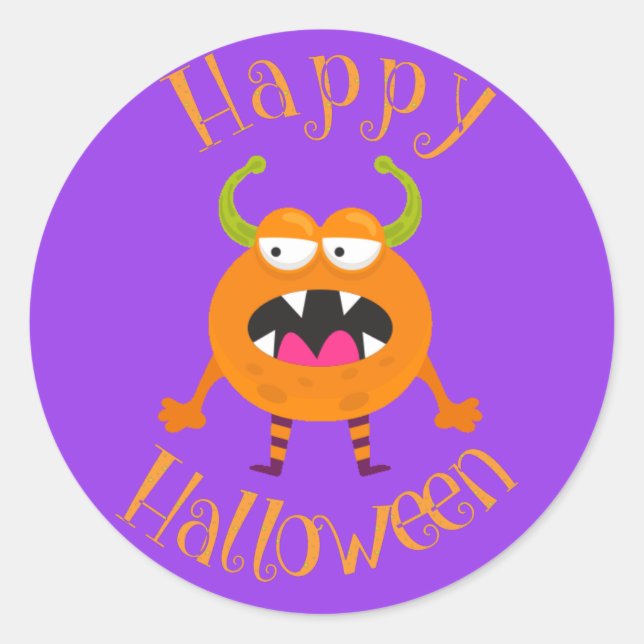 Orange Monster Fun Kids Halloween Party Classic Round Sticker (Front)