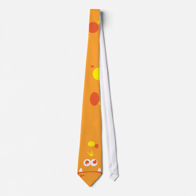 Orange Monster Kawaii Face Men's Neck Tie (Front)